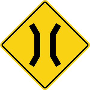 Narrow bridge ahead sign in Ontario