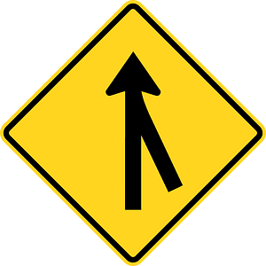 Traffic merges ahead sign in Ontario