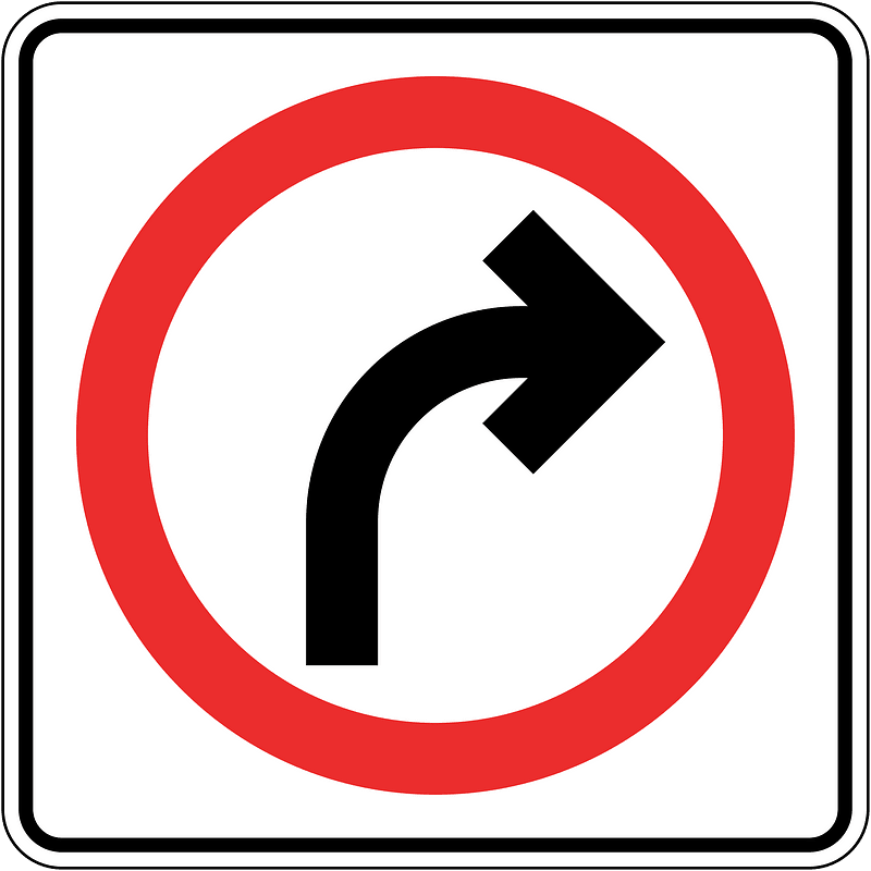 Turn right ahead sign in Panama