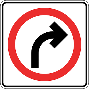 Turn right ahead sign in Panama