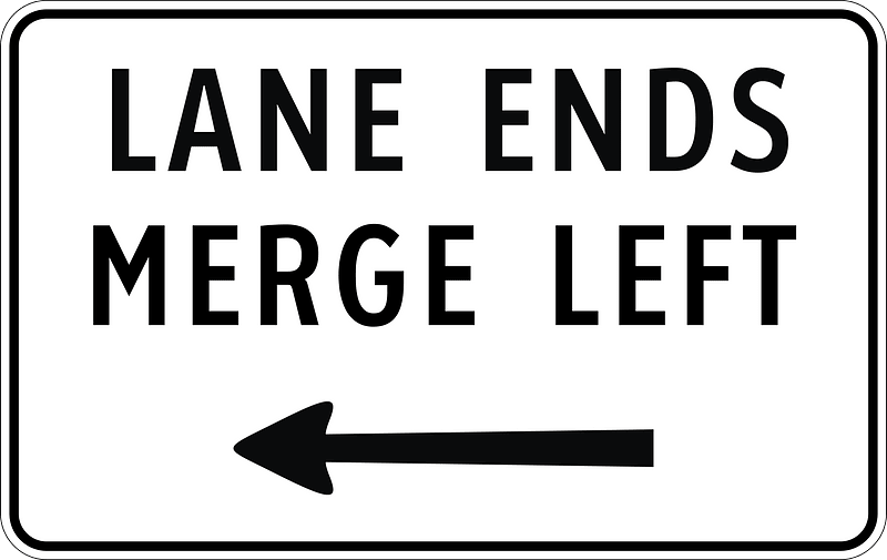 Lane ends ahead sign in Philippines