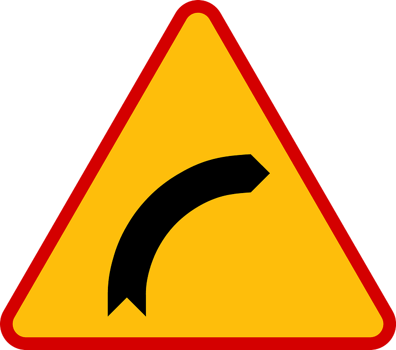 Bend ahead sign in Poland