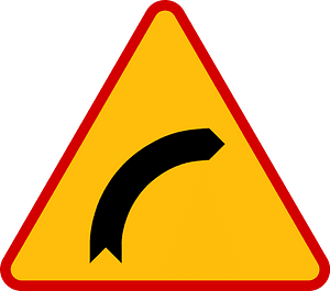 Bend ahead sign in Poland