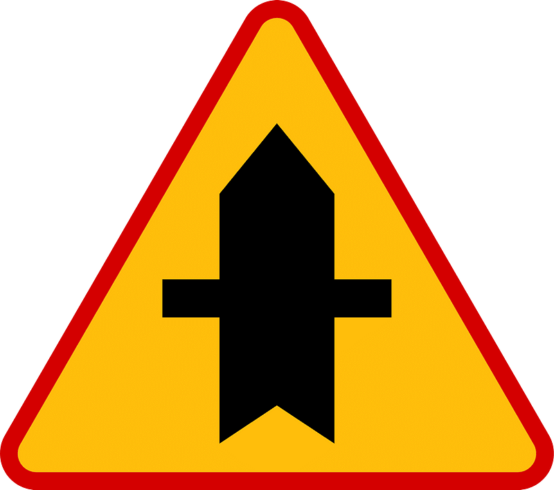 Crossroads with a minor road sign in Poland
