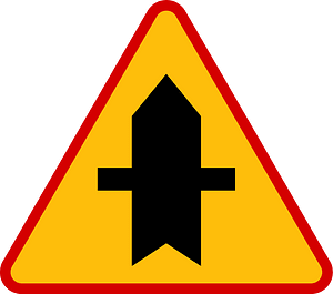 Crossroads with a minor road sign in Poland