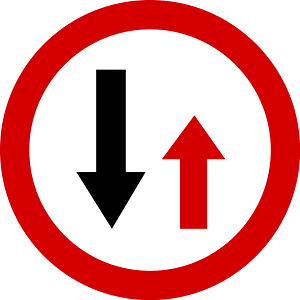 Give way to oncoming traffic sign in Poland