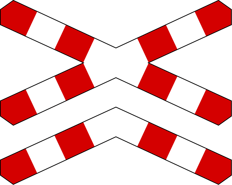 Level crossing (multiple tracks) sign in Poland