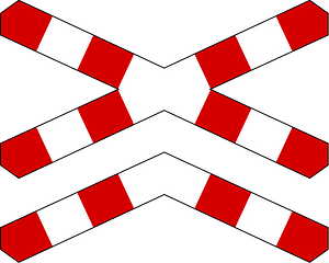 Level crossing (multiple tracks) sign in Poland