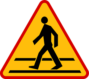Pedestrian crossing ahead sign in Poland