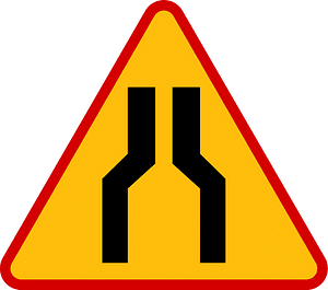 Road narrows on both sides sign in Poland
