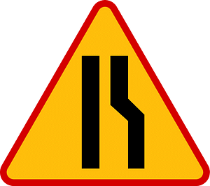 Road narrows on one side sign in Poland