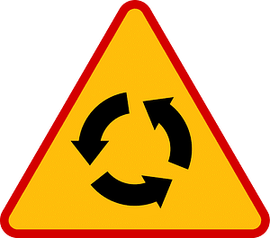 Roundabout ahead sign in Poland