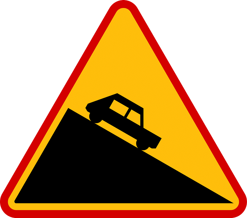Steep descent sign in Poland