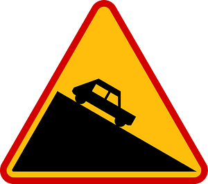 Steep descent sign in Poland