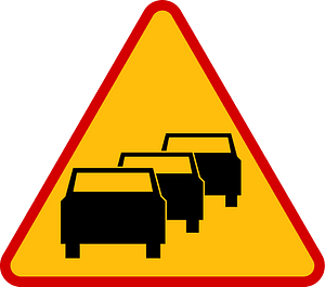 Traffic queues likely ahead sign in Poland