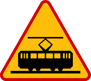 Tram crossing sign in Poland
