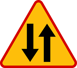 Two-way traffic ahead sign in Poland