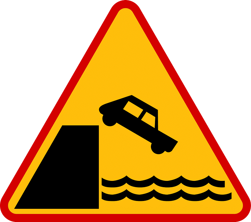 Unprotected quayside or riverbank sign in Poland