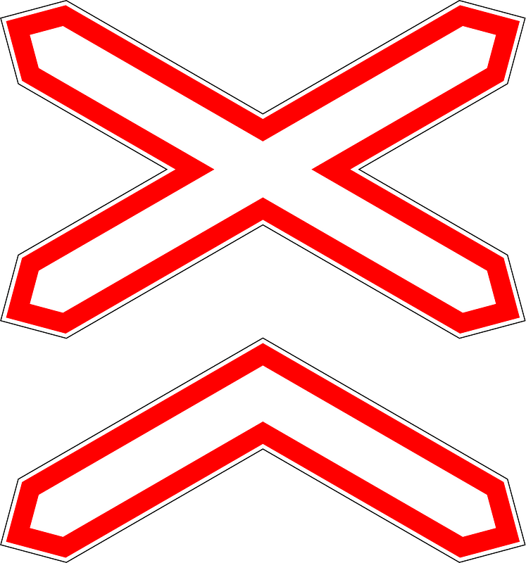 Level crossing (multiple tracks) sign in Russia