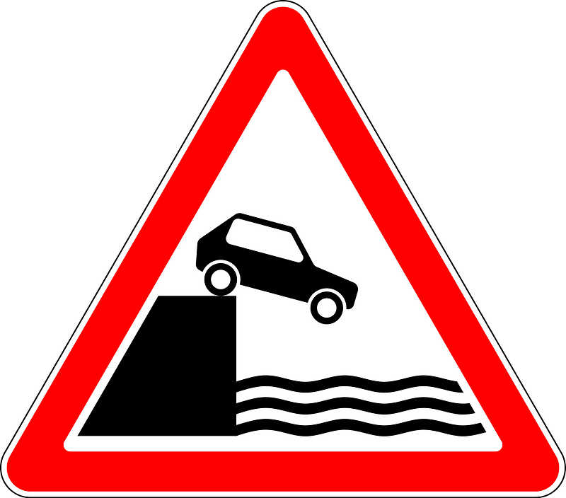 Unprotected quayside or riverbank sign in Russia