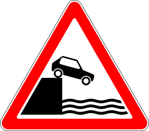 Unprotected quayside or riverbank sign in Russia