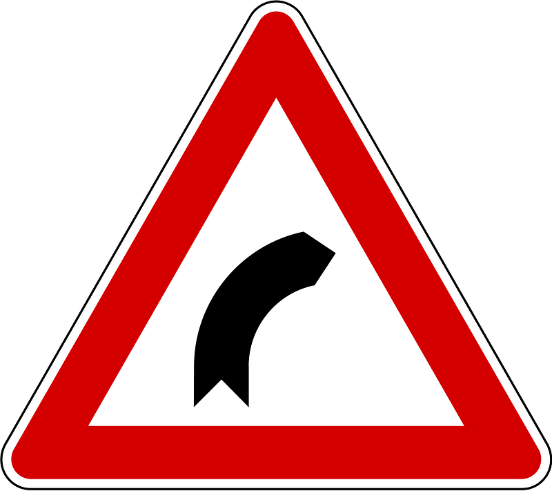 Bend ahead sign in Slovenia
