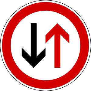 Give way to oncoming traffic sign in Slovenia