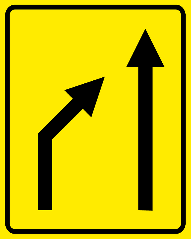 Lane ends sign in Slovenia