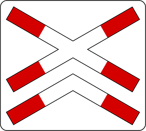 Level crossing (multiple tracks) sign in Slovenia