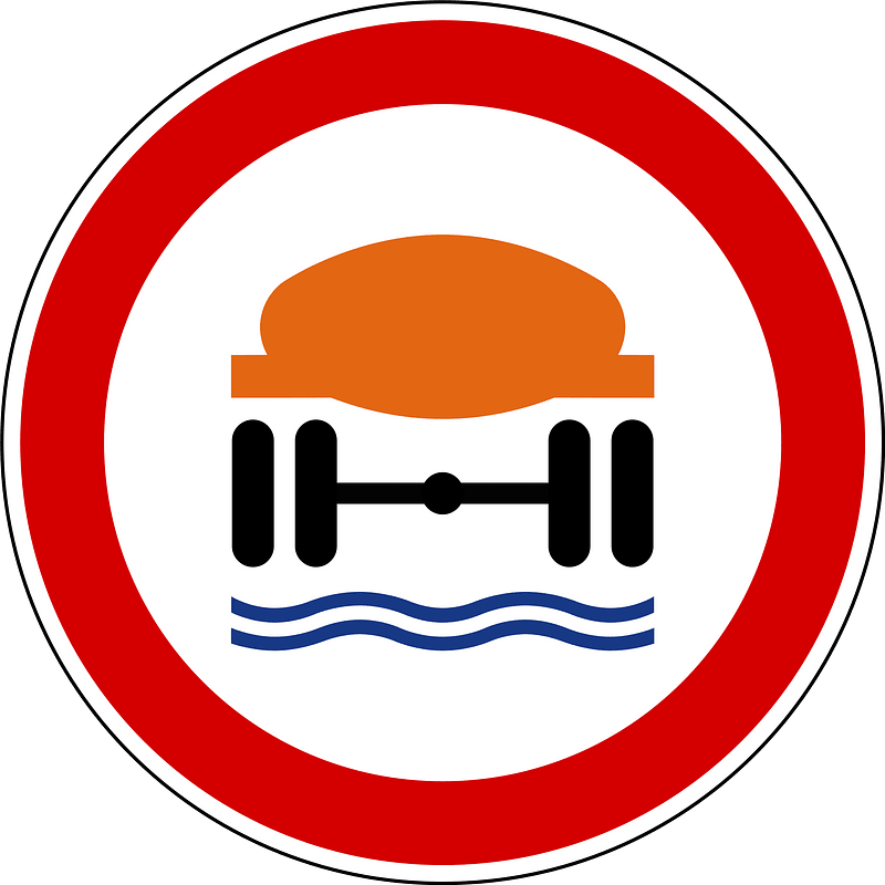 No vehicles carrying dangerous water pollutants sign in Slovenia