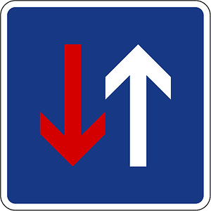Priority over oncoming vehicles sign in Slovenia