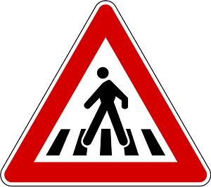 Pedestrian crossing ahead sign in Slovenia