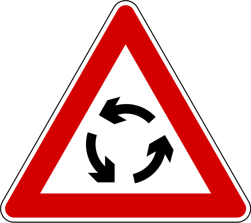 Roundabout ahead sign in Slovenia