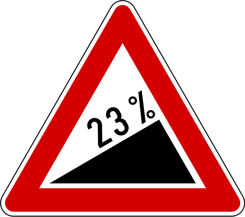 Steep ascent sign in Slovenia