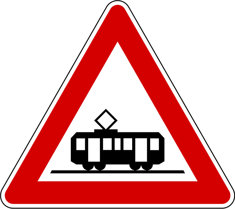 Tram crossing sign in Slovenia