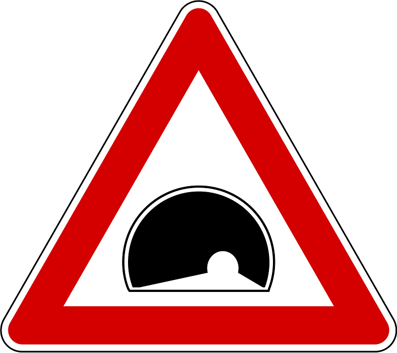 Tunnel ahead sign in Slovenia