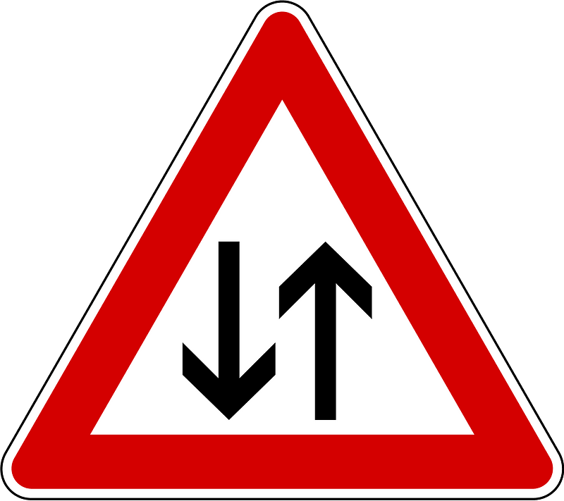Two-way traffic ahead sign in Slovenia