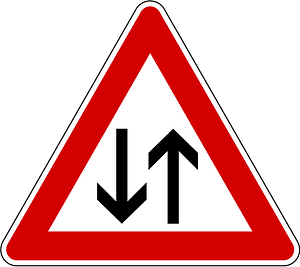 Two-way traffic ahead sign in Slovenia