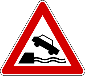 Unprotected quayside or riverbank sign in Slovenia