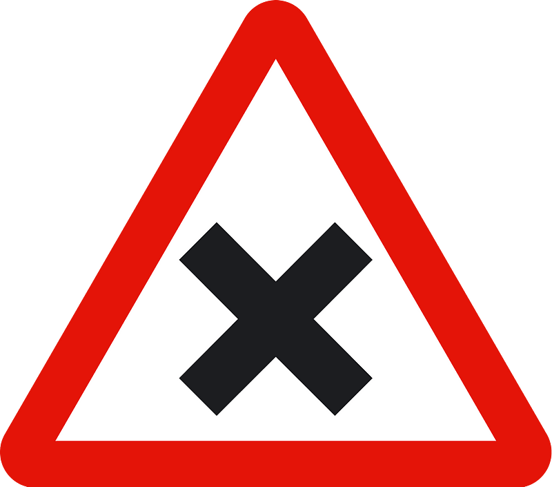 Crossroads with priority to the right sign in Spain