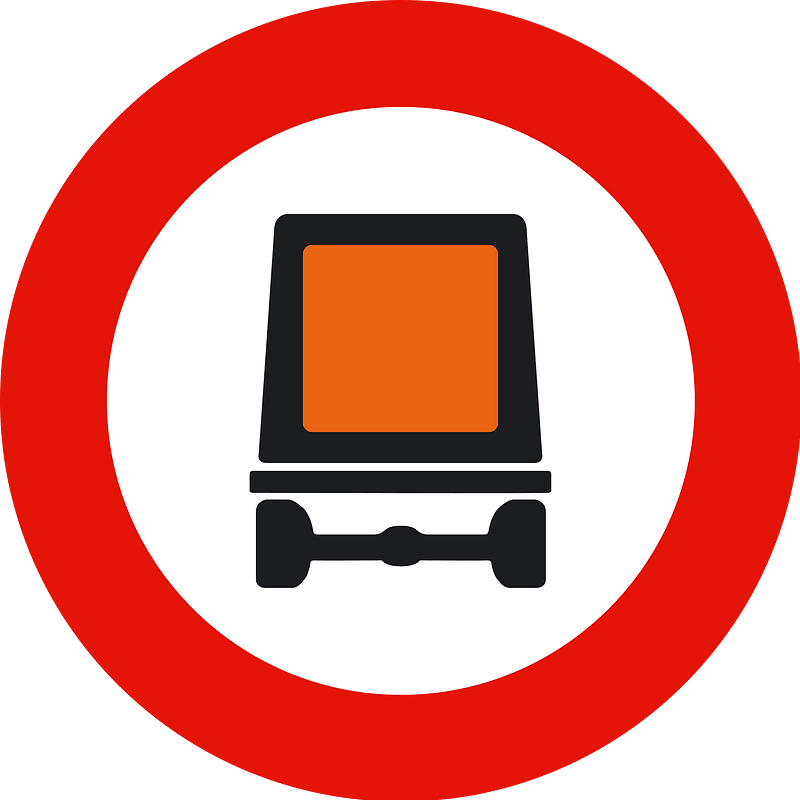 No vehicles carrying dangerous goods sign in Spain