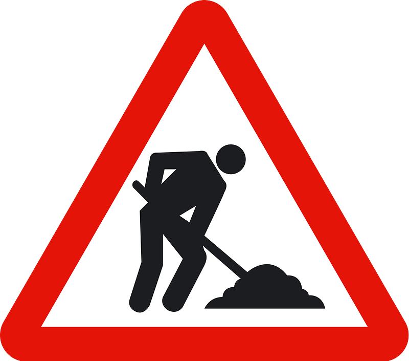 Roadworks ahead sign in Spain