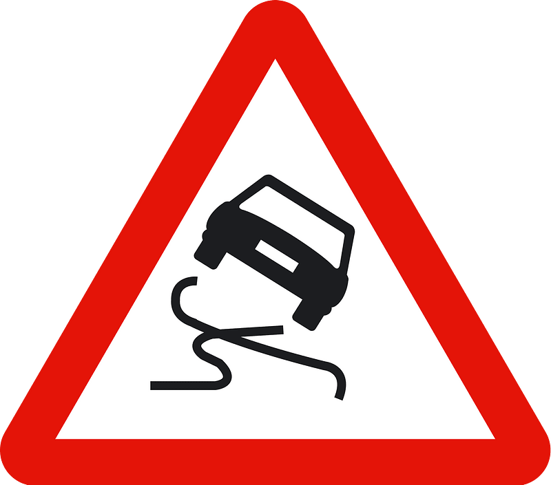 Slippery road surface sign in Spain