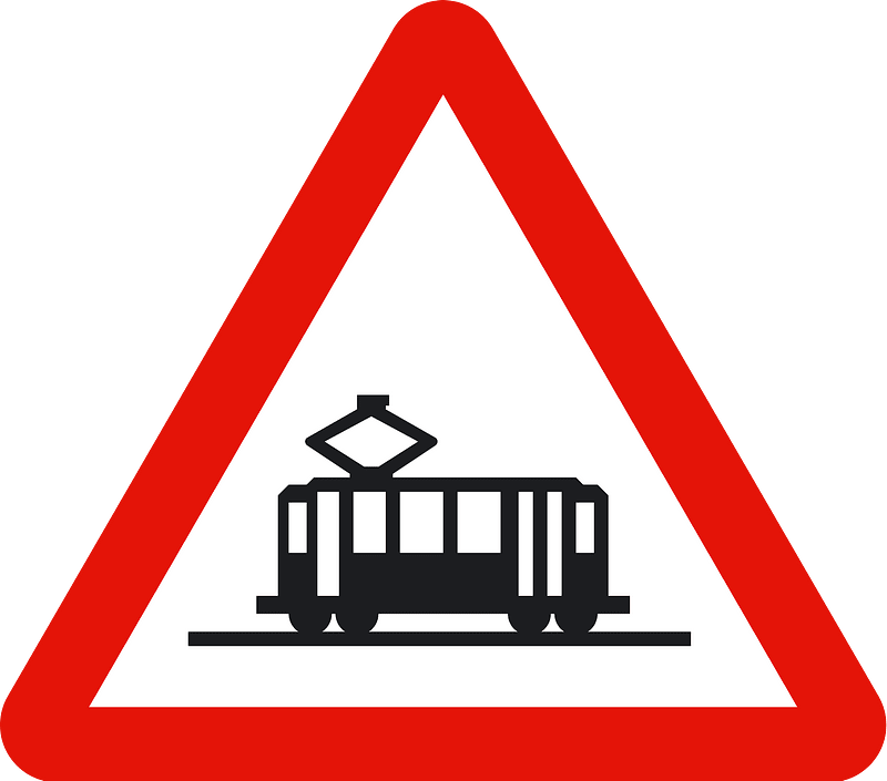Tram crossing sign in Spain