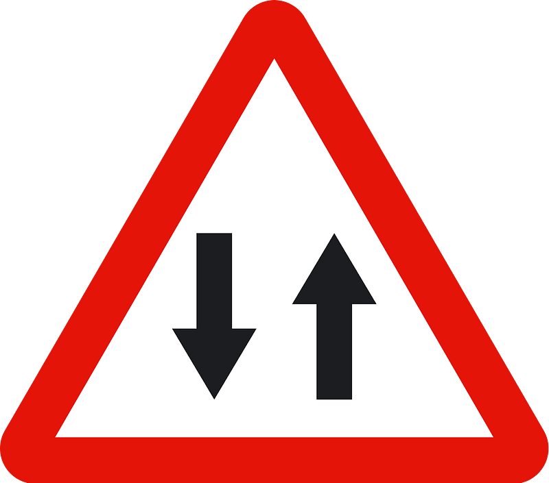 Two-way traffic ahead sign in Spain