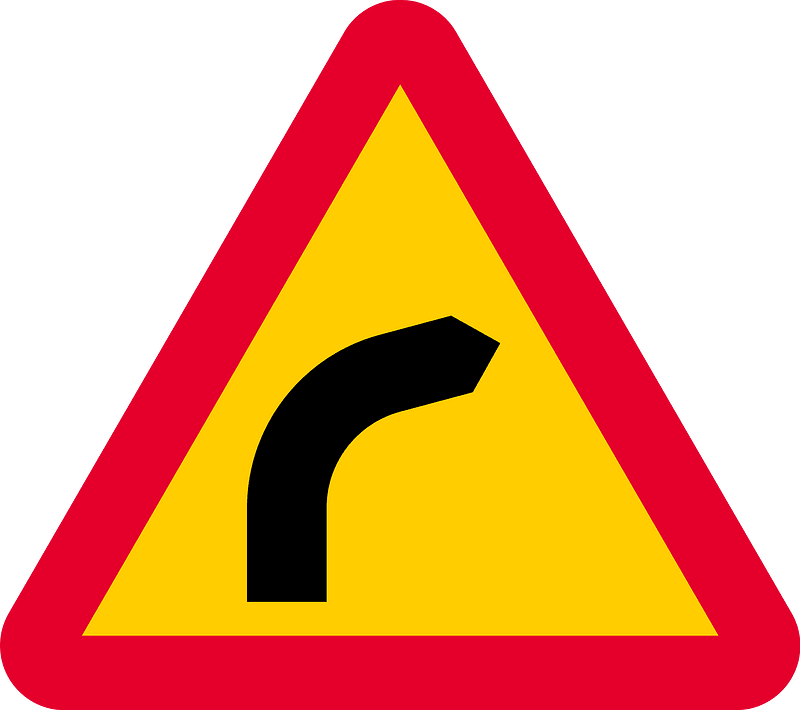Bend ahead sign in Sweden