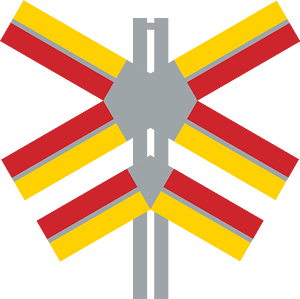 Level crossing (multiple tracks) sign in Sweden