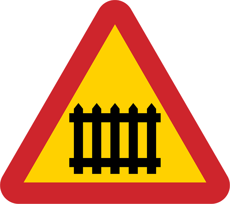 Level crossing with barriers ahead sign in Sweden