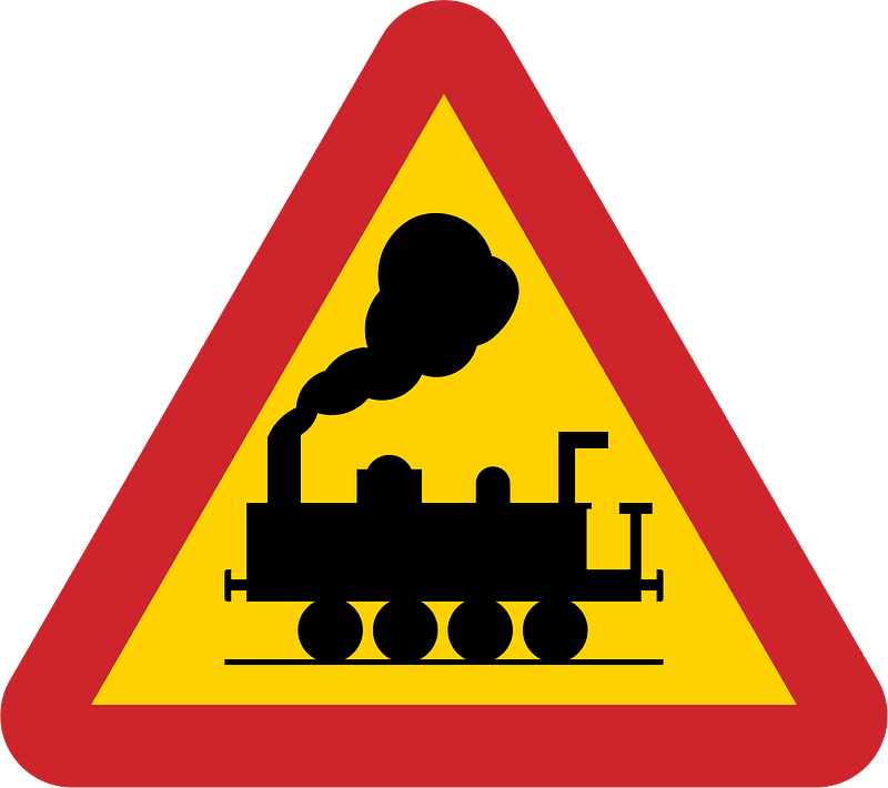 Level crossing without barriers ahead sign in Sweden