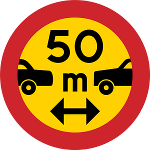 Minimum safe following distance between vehicles sign in Sweden